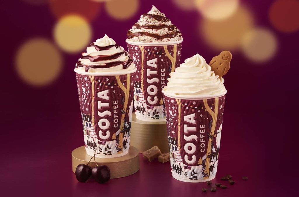 Costa Coffee Festive Cups Black Forest Hot Chocolate Gingerbread Latte Caramel Nutcracker Latte 2025